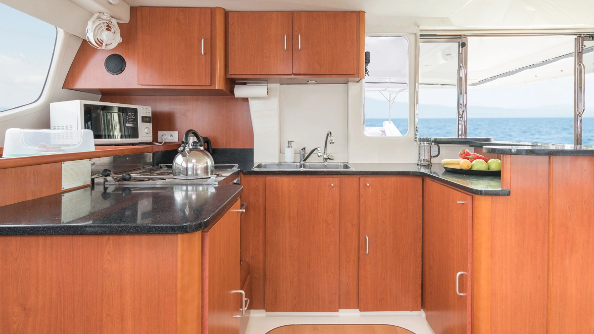 A yacht cabin kitchen